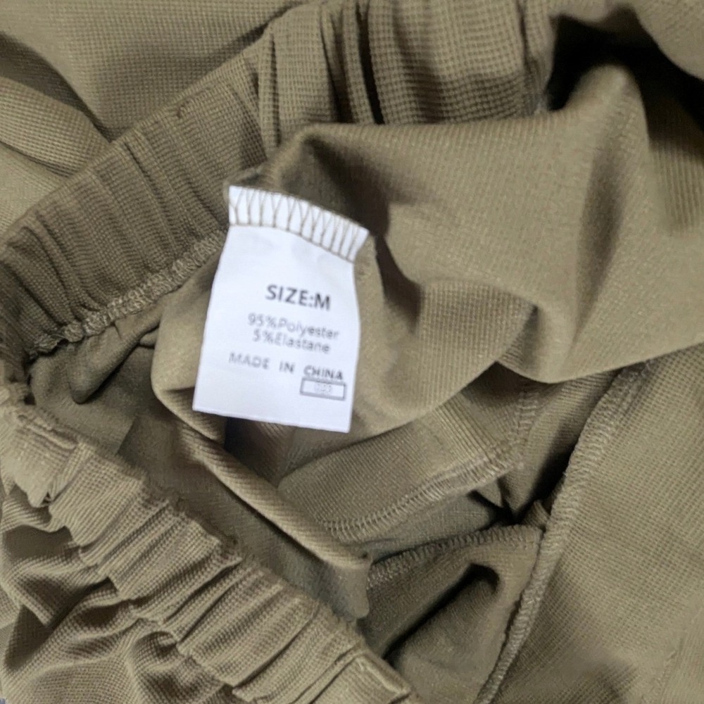 Olive Green Wide Leg Pleated Trousers Elastic Waist Minimalist Pants Medium - Picture 5 of 5